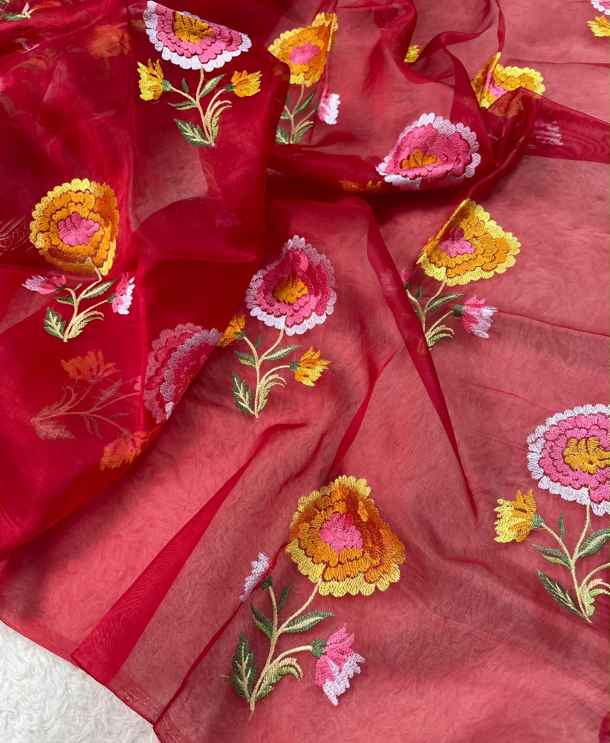 Kora Brocade Petit Point Embroidery Saree