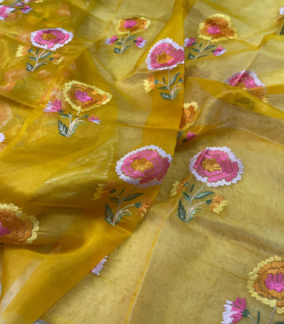 Kora Brocade Petit Point Embroidery Saree
