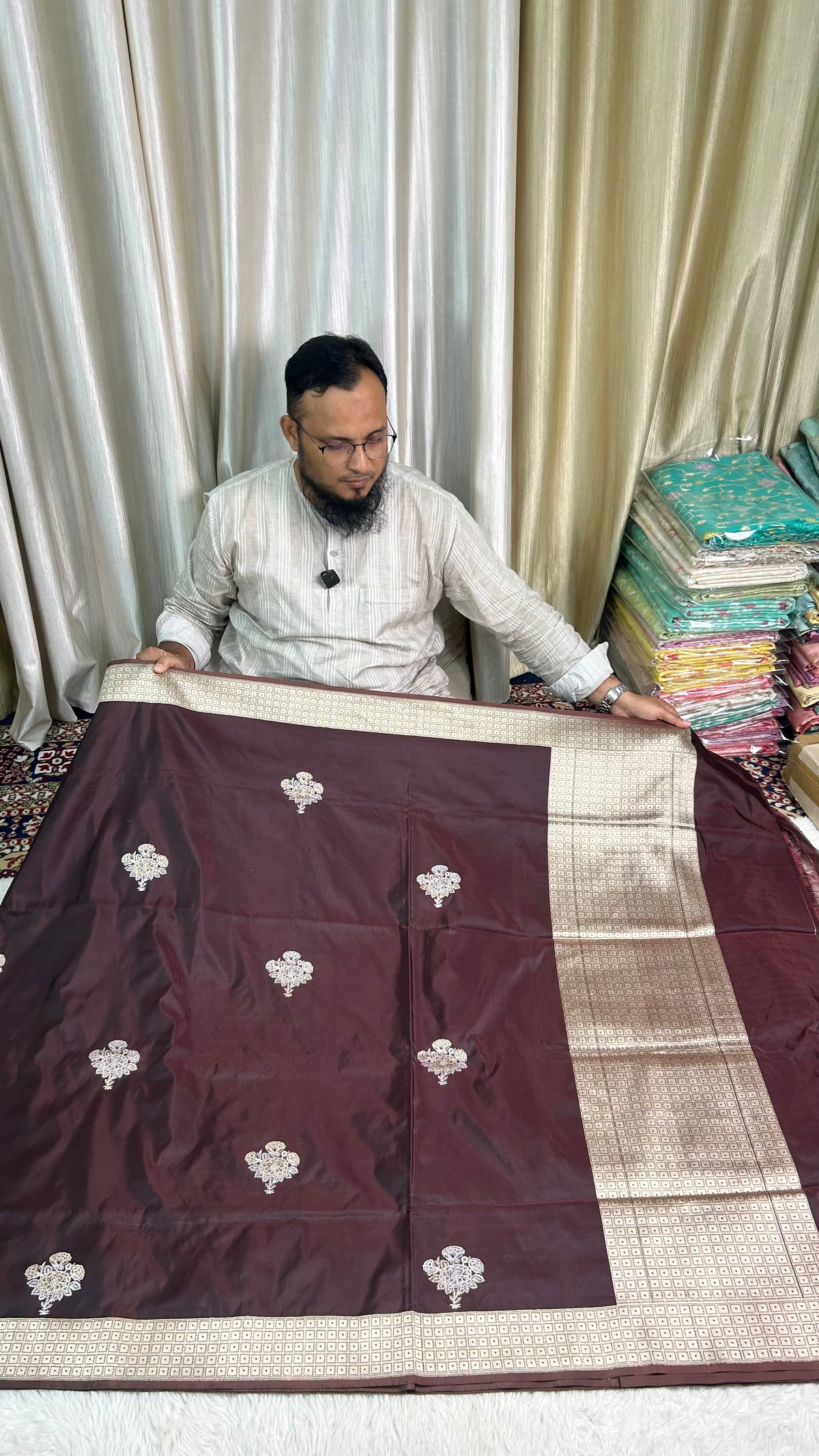 Handloom Pure Katan Silk Ektara Kadhwa Butta Woven Saree