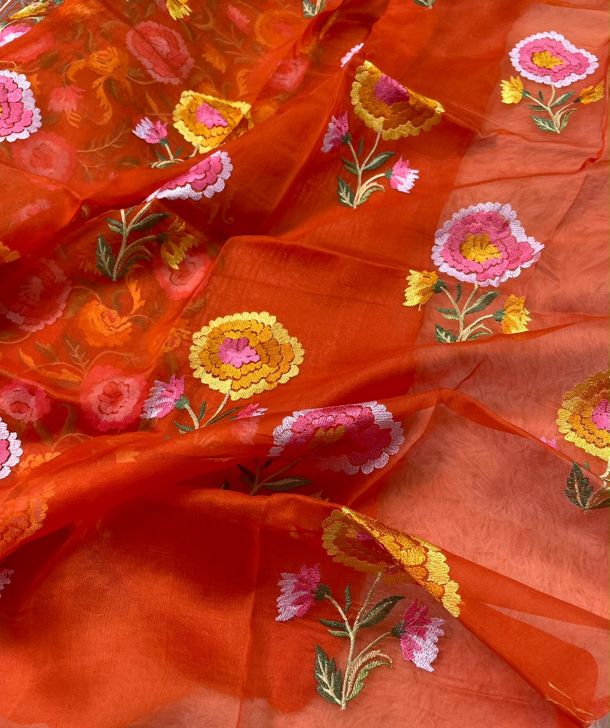 Kora Brocade Petit Point Embroidery Saree