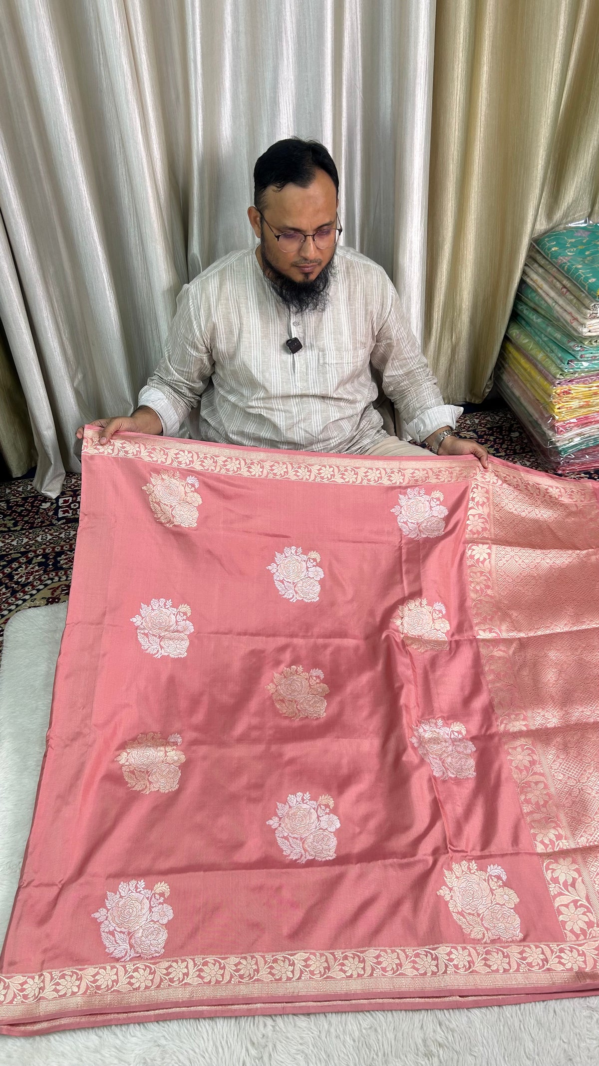 Handloom Pure Katan Silk Ektara Kadhwa Butta Woven Saree