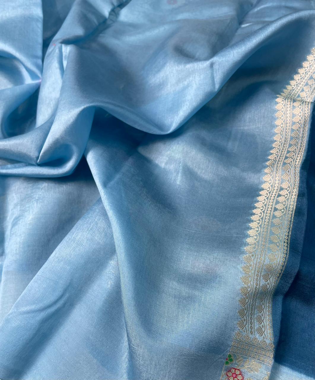 Banarasi Mango Silk Skirt Meena Border Jaal Design Saree
