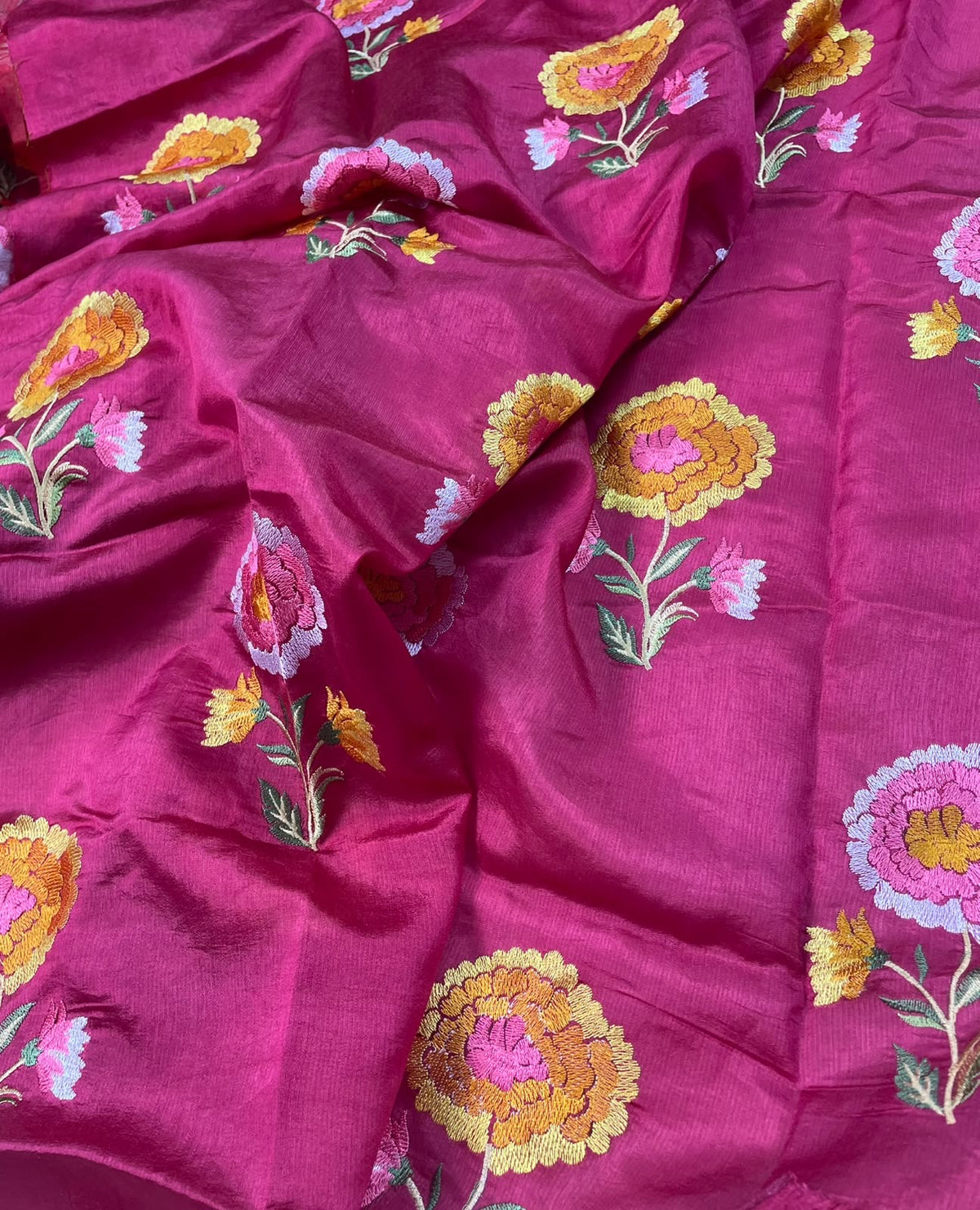 Kora Brocade Petit Point Embroidery Saree