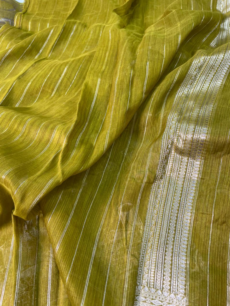 Handloom Tussar Silk Banarasi Border Mina Jaal Saree