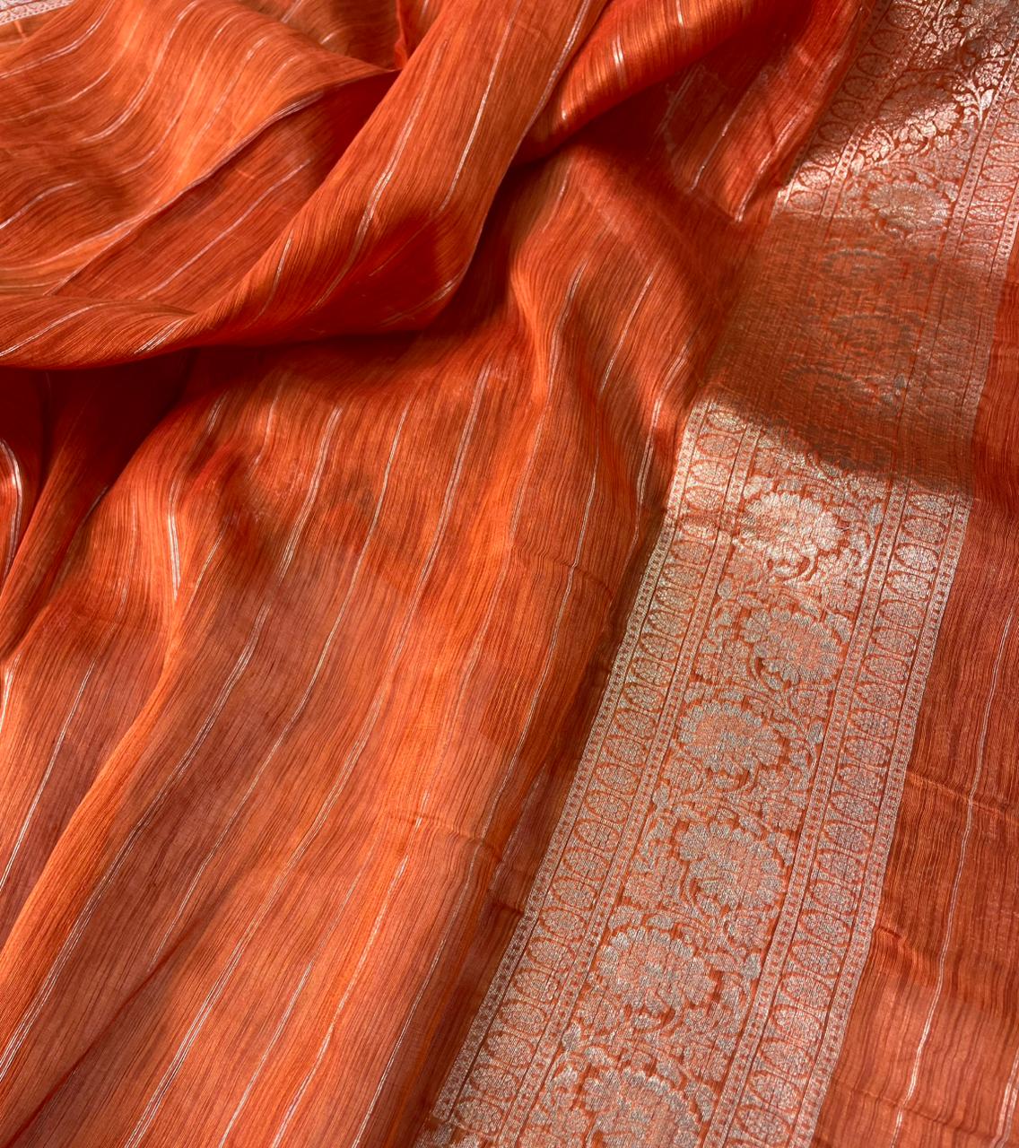 Handloom Tussar Silk Banarasi Border Mina Jaal Saree