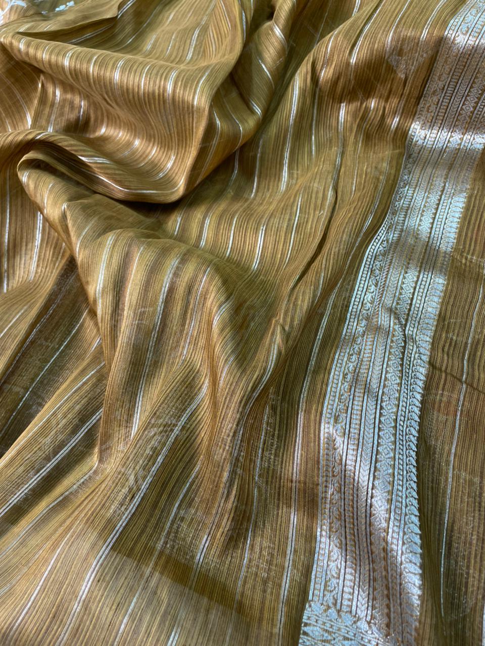 Handloom Tussar Silk Banarasi Border Mina Jaal Saree