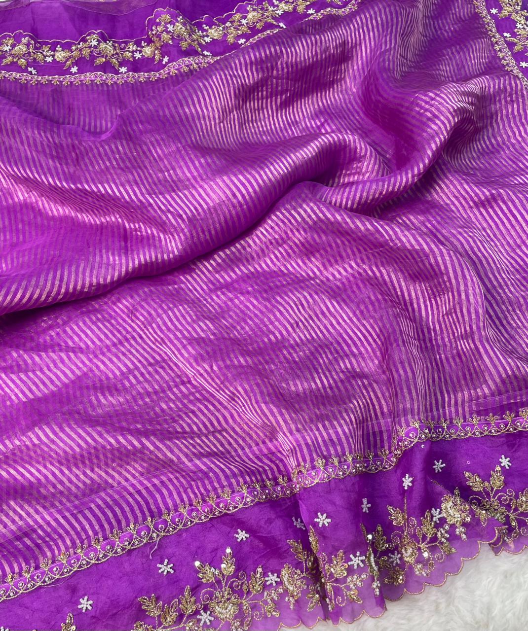 Pure Tissue Handwork Designer Border Saree