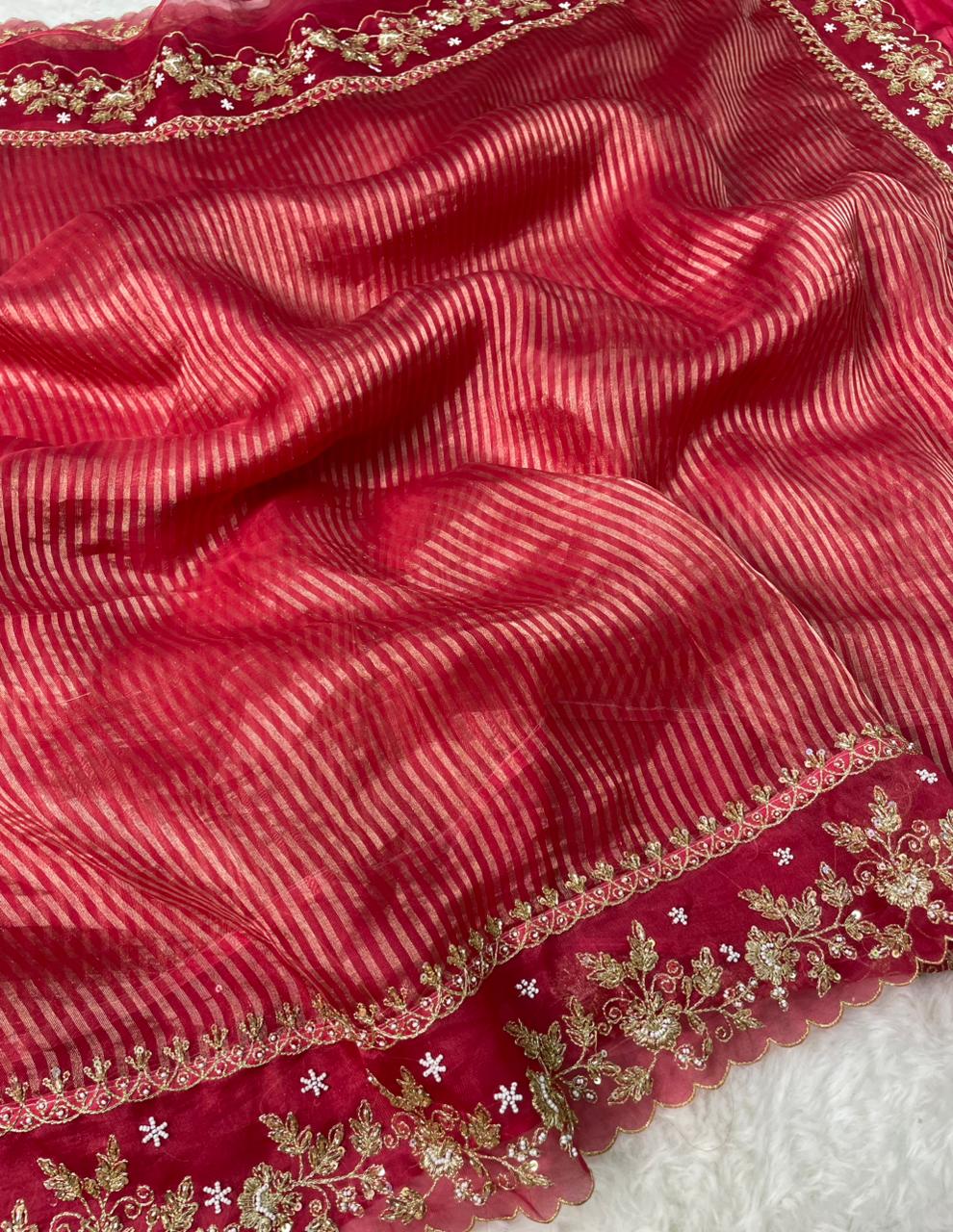 Pure Tissue Handwork Designer Border Saree