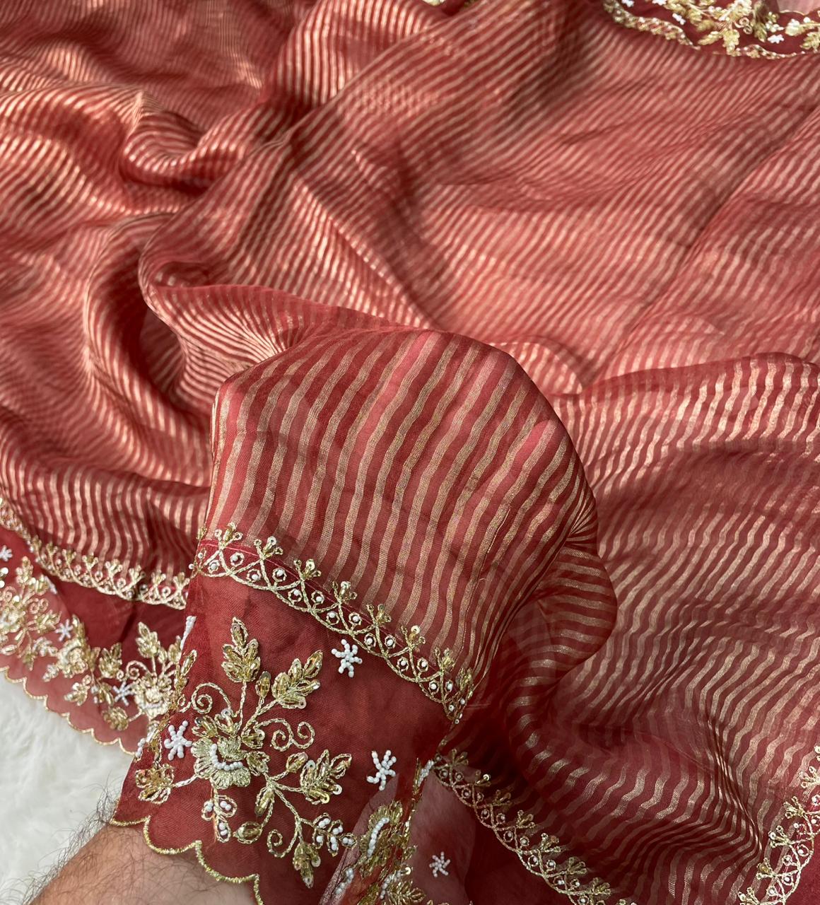 Pure Tissue Handwork Designer Border Saree