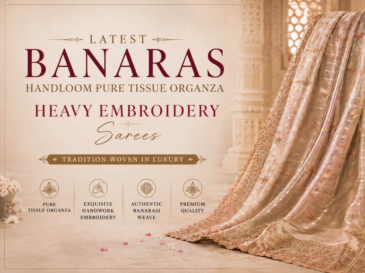 Banarasi Handloom pure tissue organza embriodery sarees