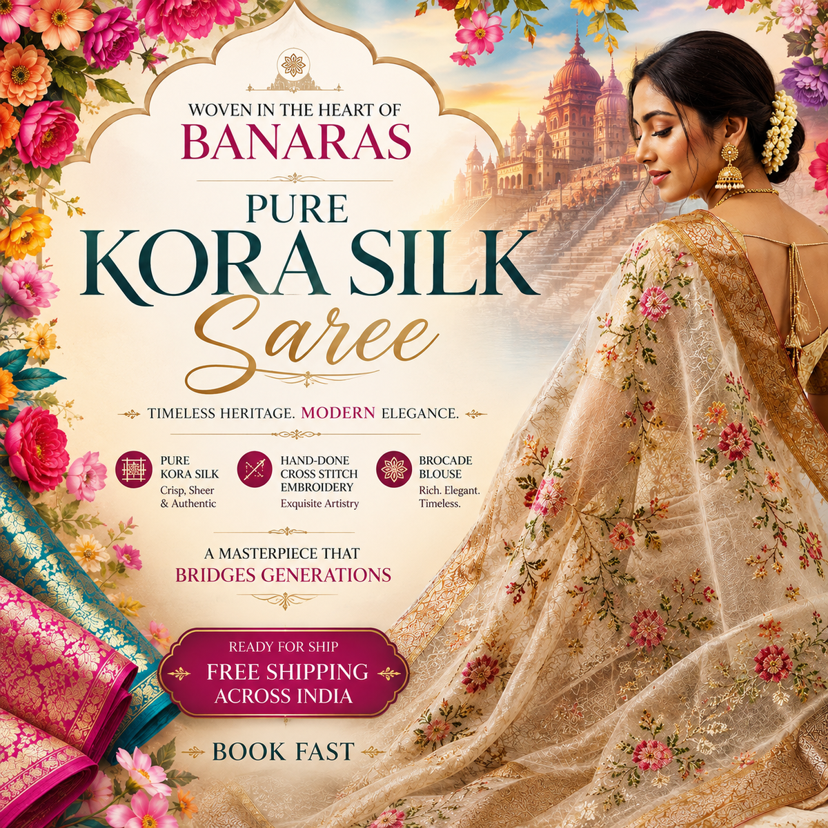 Banarasi Pure Kora Tissue Silk & Embroidery