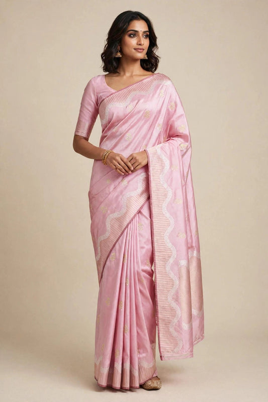 Handloom Pure Katan Silk Ektara Kadhwa Butta Woven Saree