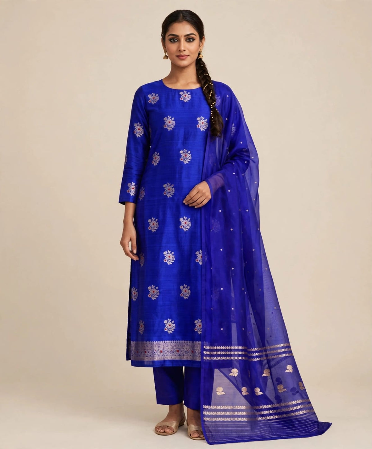 PURE RAW SILK KADHWA SILK SUIT SET WITH PURE KORA DUPATTA