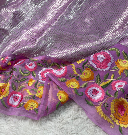 Kora Brocade Petit Point Embroidery Saree