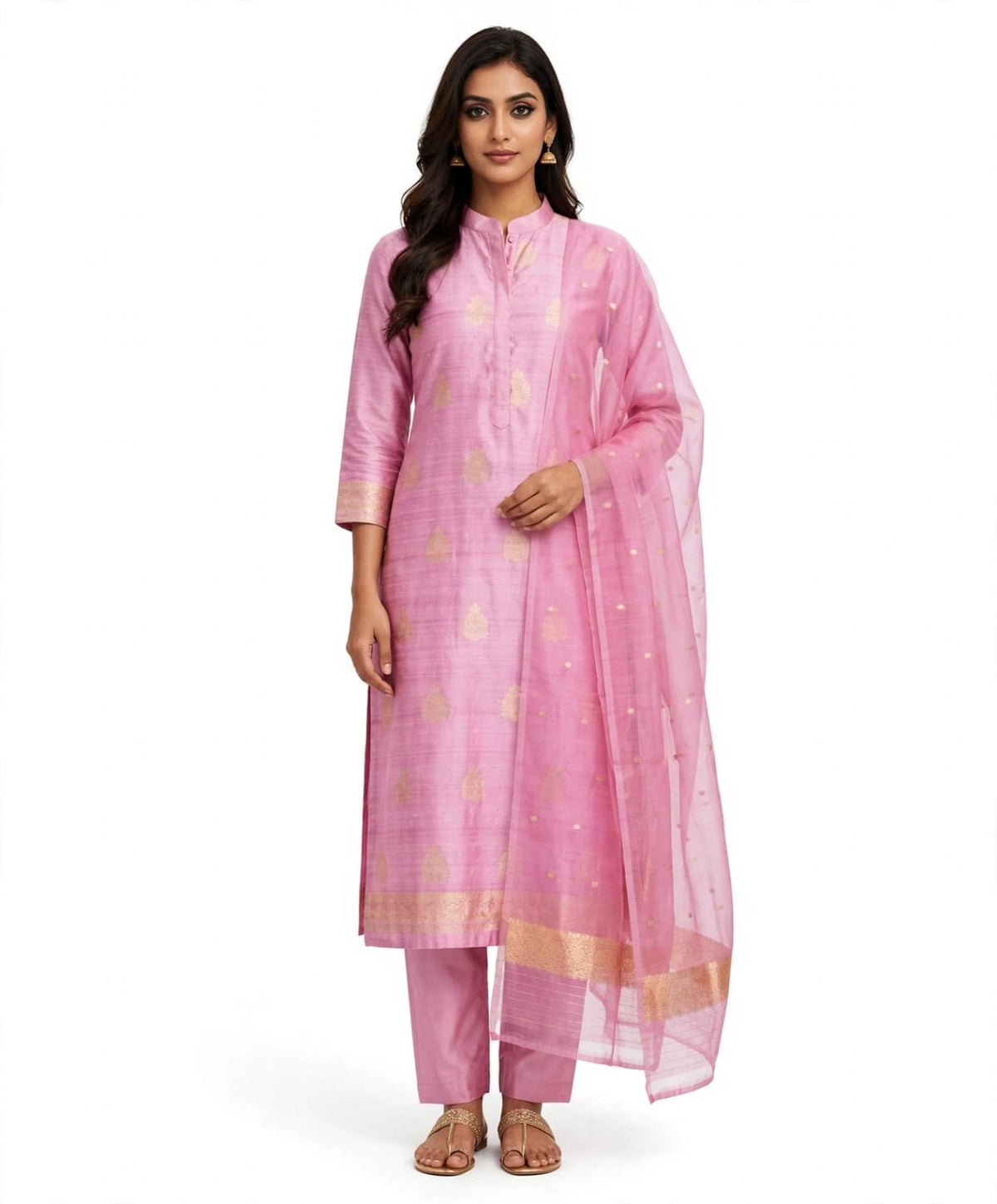 PURE RAW SILK KADHWA SILK SUIT SET WITH PURE KORA DUPATTA