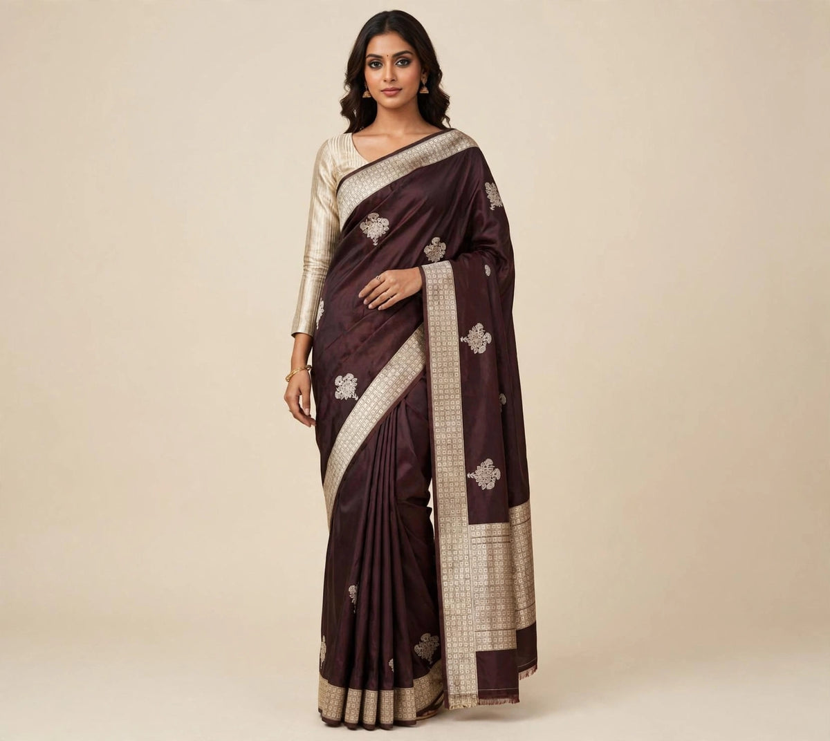 Handloom Pure Katan Silk Ektara Kadhwa Butta Woven Saree