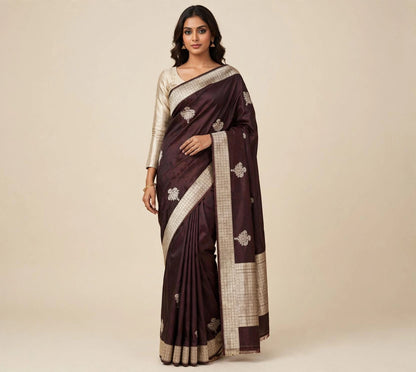 Handloom Pure Katan Silk Ektara Kadhwa Butta Woven Saree