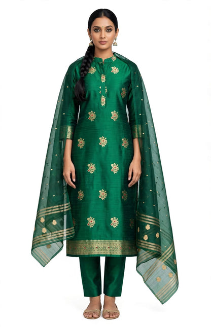 PURE RAW SILK KADHWA SILK SUIT SET WITH PURE KORA DUPATTA