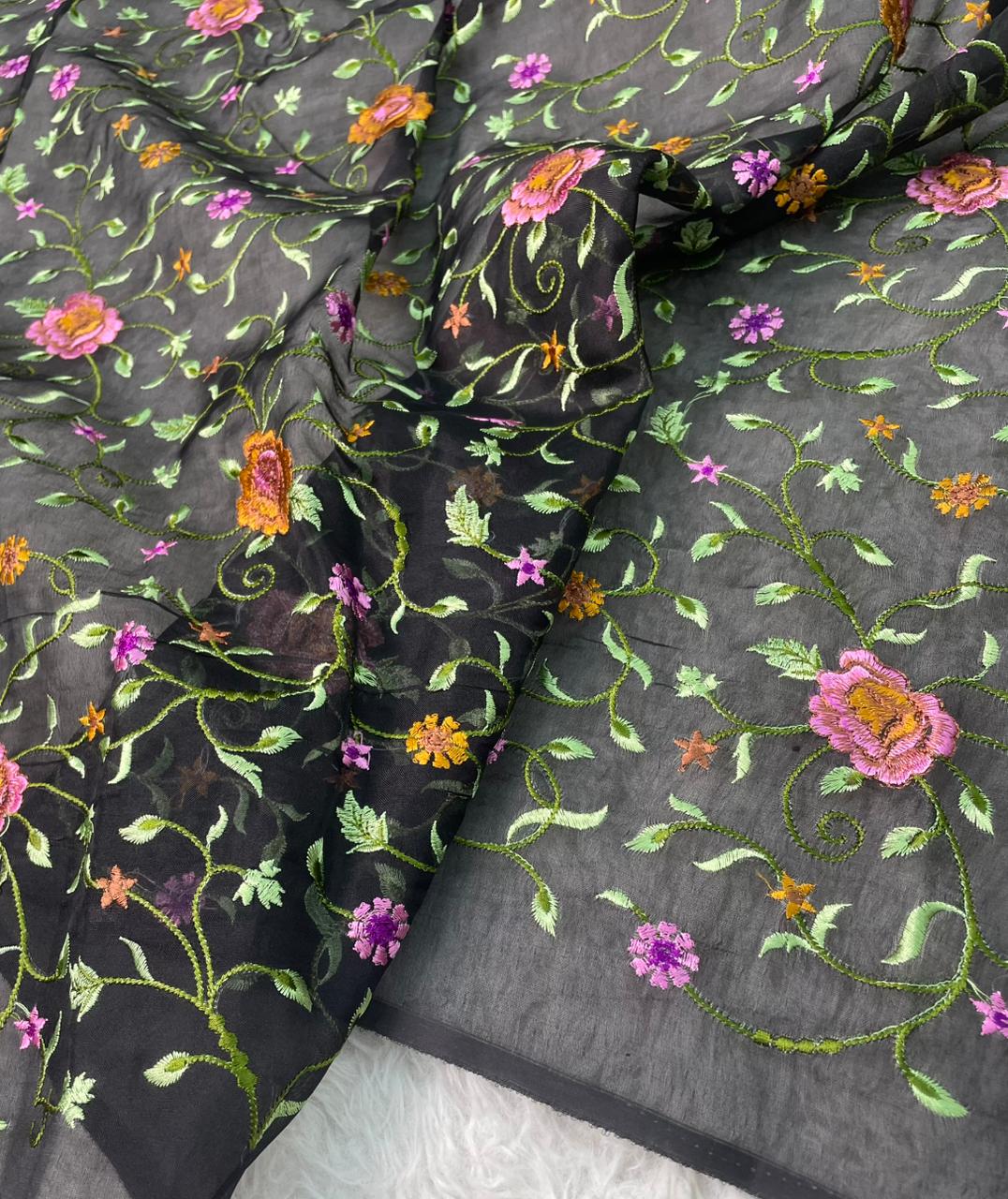 Banarasi Handloom Pure Kora Brocade Saree with Heavy Petit Point Embroidery