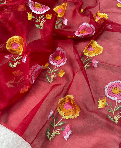 Kora Brocade Petit Point Embroidery Saree