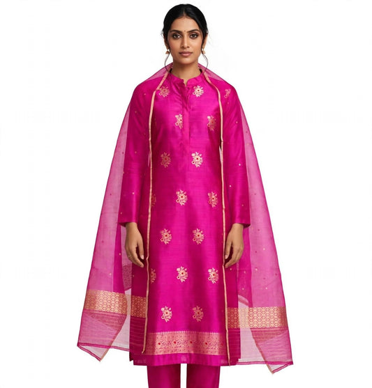 PURE RAW SILK KADHWA SILK SUIT SET WITH PURE KORA DUPATTA