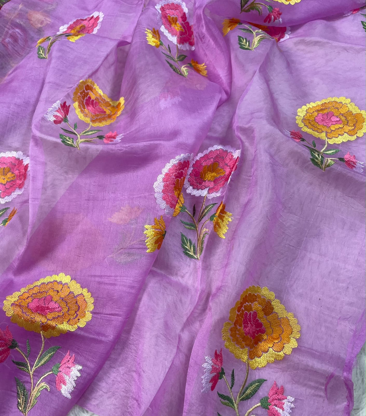 Kora Brocade Petit Point Embroidery Saree