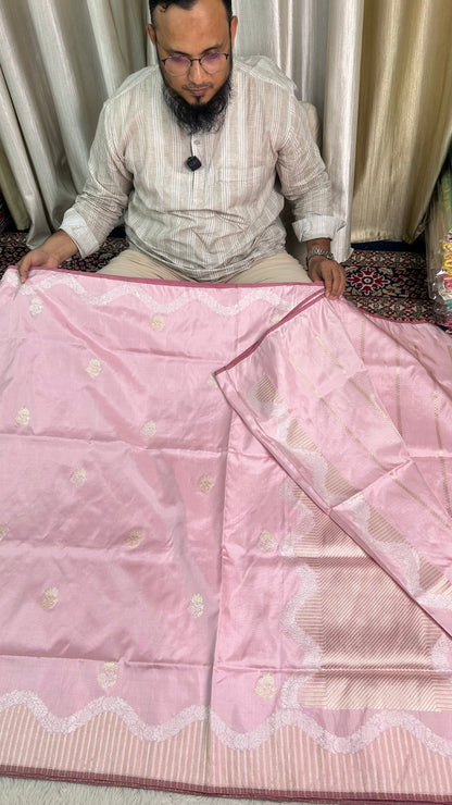 Handloom Pure Katan Silk Ektara Kadhwa Butta Woven Saree