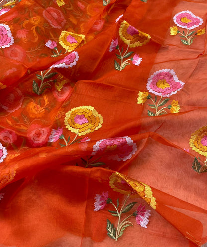 Kora Brocade Petit Point Embroidery Saree
