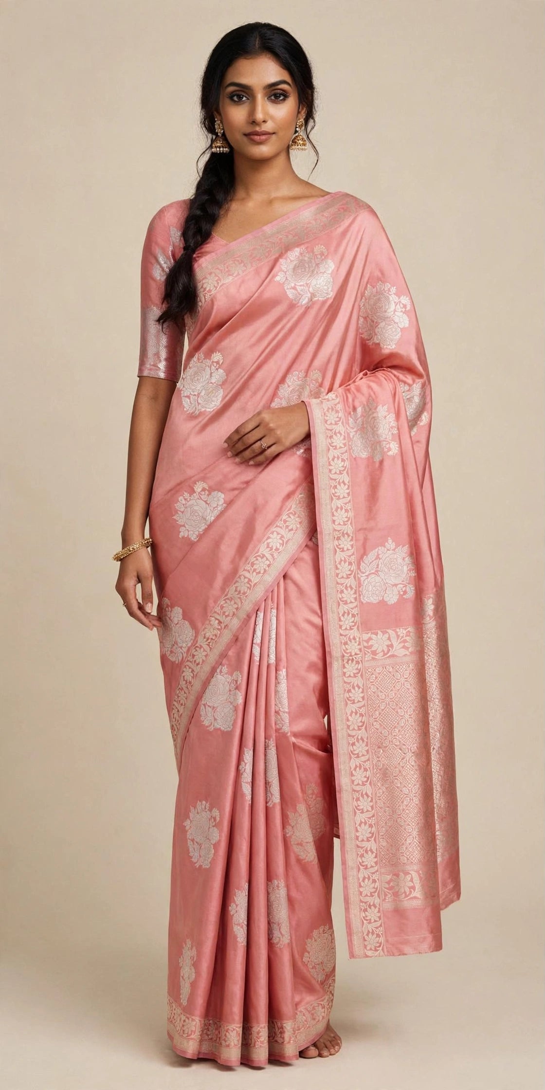 Handloom Pure Katan Silk Ektara Kadhwa Butta Woven Saree