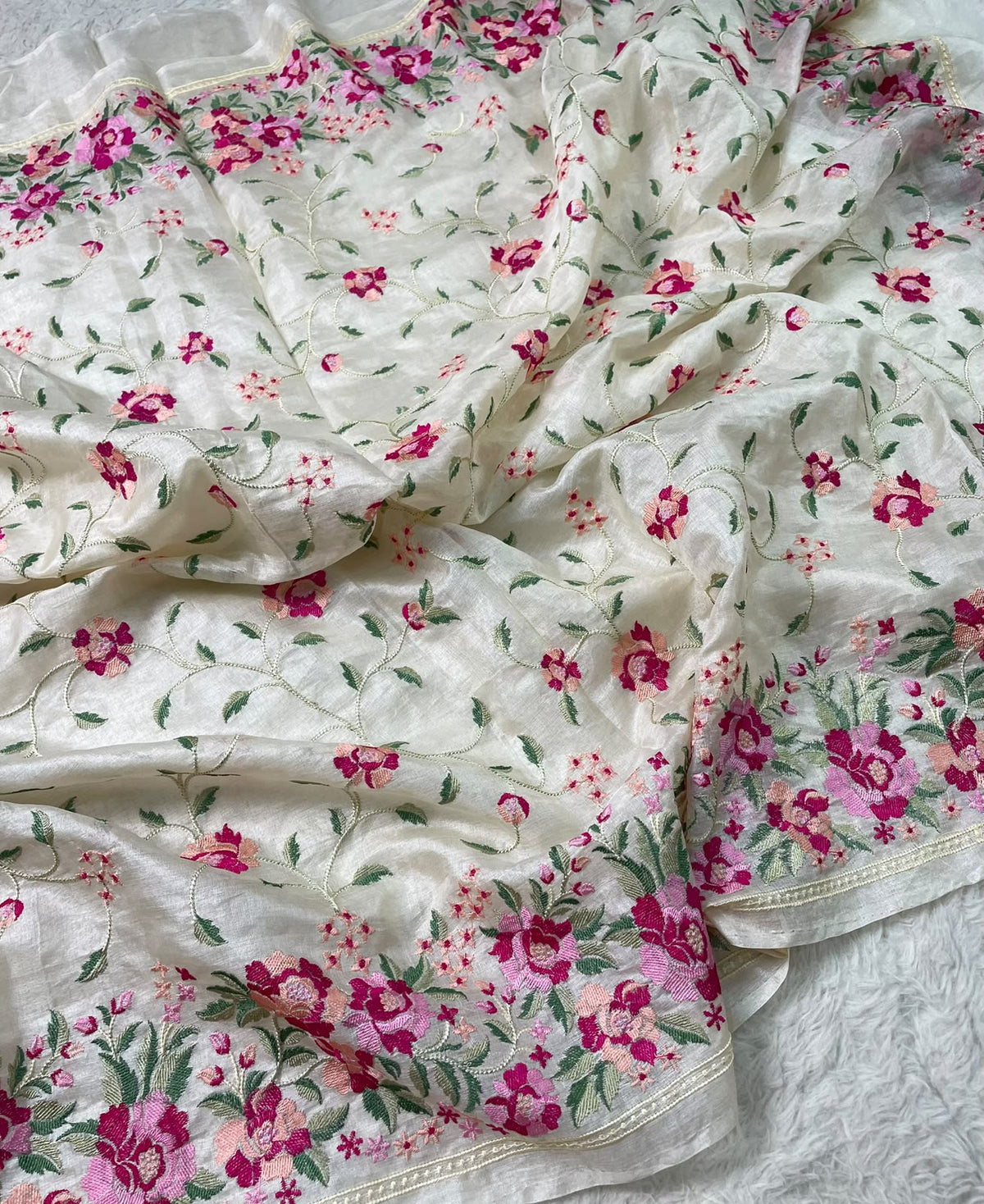 Pure Tussar Silk Embroidery Saree