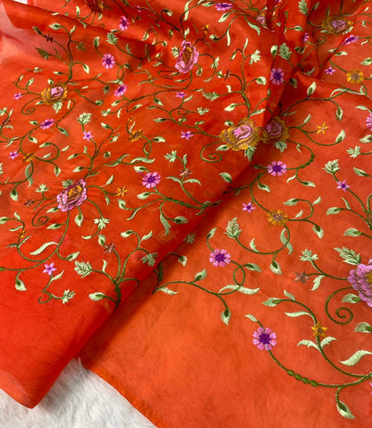 Banarasi Handloom Pure Kora Brocade Saree with Heavy Petit Point Embroidery