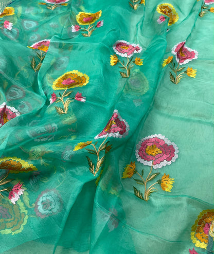 Kora Brocade Petit Point Embroidery Saree