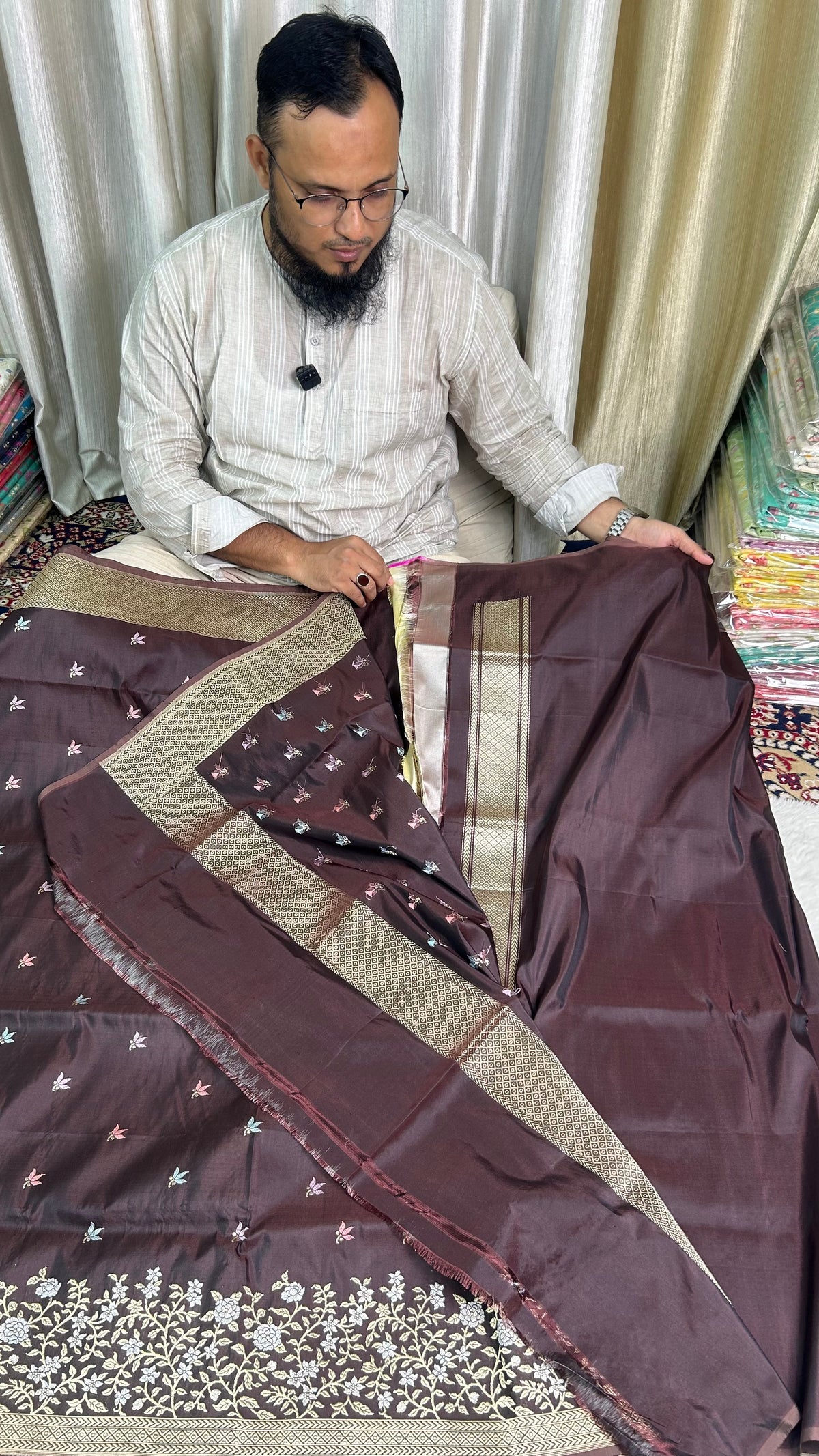 Handloom Pure Katan Silk Ektara Kadhwa Butta Woven Saree