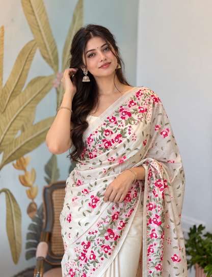 Pure Tussar Silk Embroidery Saree