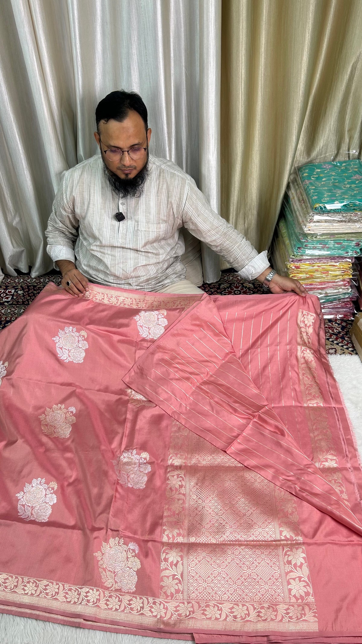 Handloom Pure Katan Silk Ektara Kadhwa Butta Woven Saree