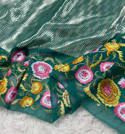 Kora Brocade Petit Point Embroidery Saree