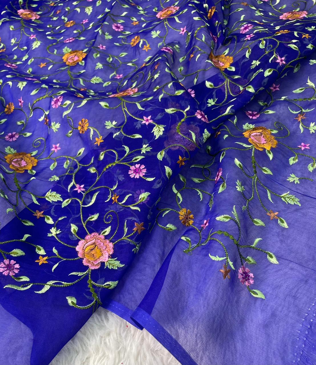 Banarasi Handloom Pure Kora Brocade Saree with Heavy Petit Point Embroidery