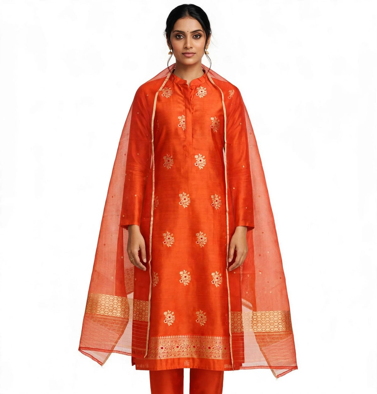 PURE RAW SILK KADHWA SILK SUIT SET WITH PURE KORA DUPATTA