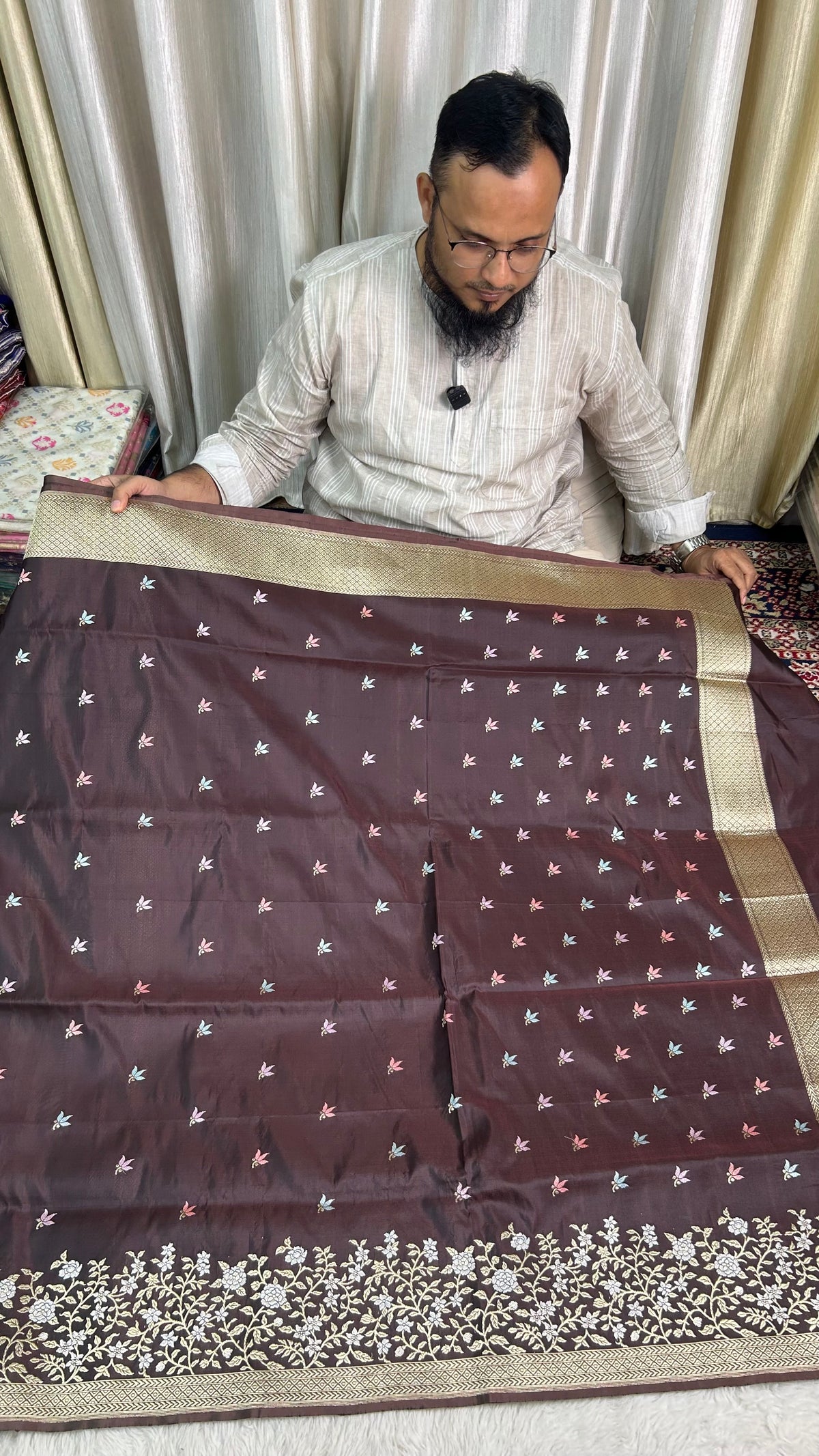 Handloom Pure Katan Silk Ektara Kadhwa Butta Woven Saree