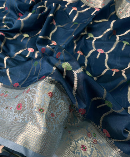 Banarasi Mango Silk Skirt Meena Border Jaal Design Saree