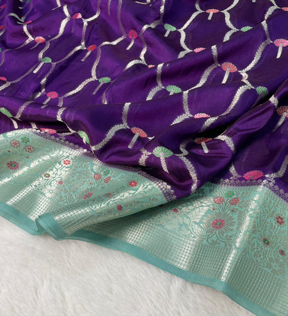 Banarasi Mango Silk Skirt Meena Border Jaal Design Saree