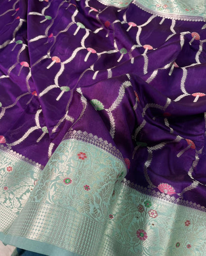 Banarasi Mango Silk Skirt Meena Border Jaal Design Saree