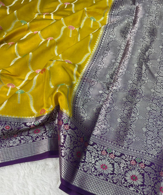 Banarasi Mango Silk Skirt Meena Border Jaal Design Saree