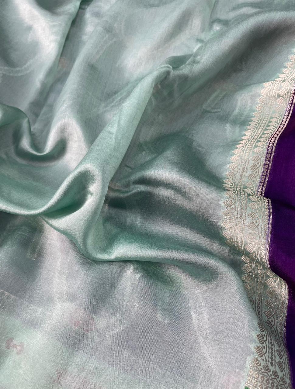 Banarasi Mango Silk Skirt Meena Border Jaal Design Saree