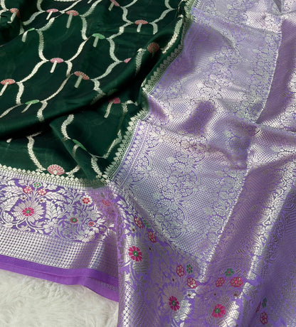 Banarasi Mango Silk Skirt Meena Border Jaal Design Saree