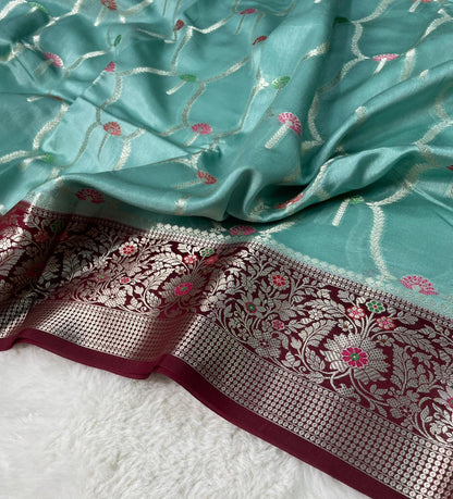 Banarasi Mango Silk Skirt Meena Border Jaal Design Saree