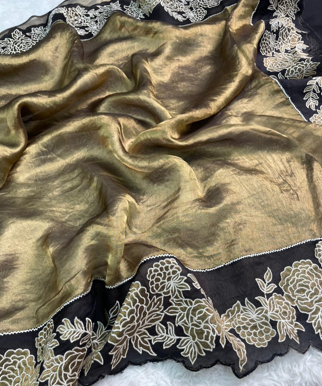 Black Pure Tissue organza aplique work