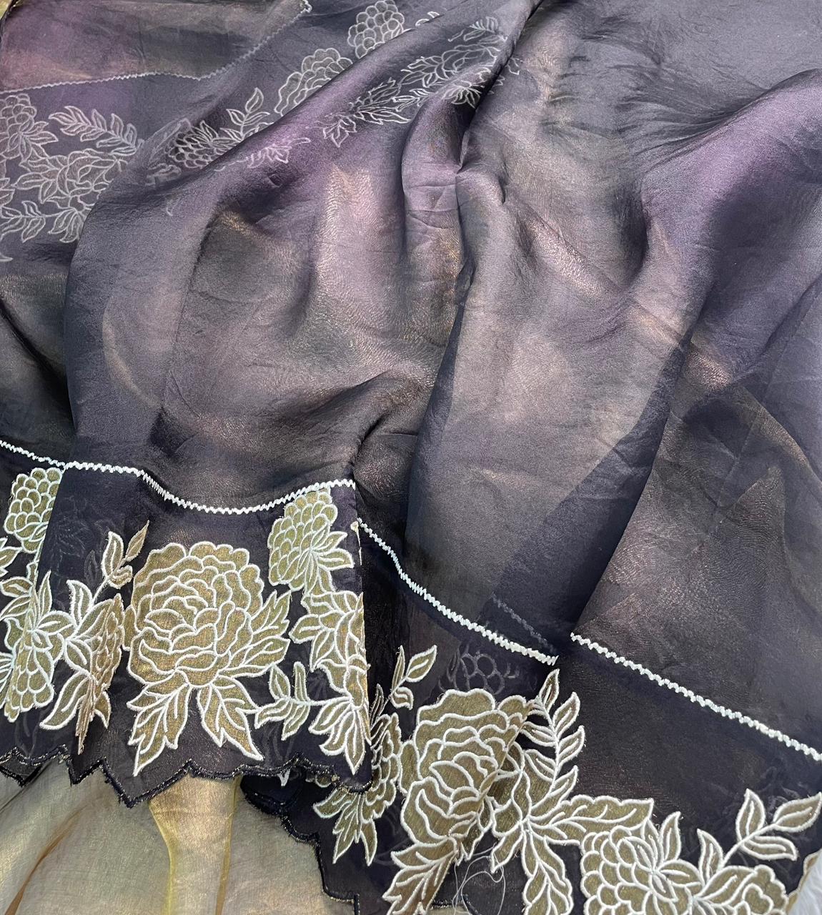 Black Pure Tissue organza aplique work