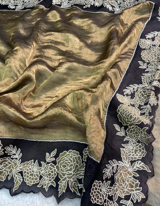 Black Pure Tissue organza aplique work