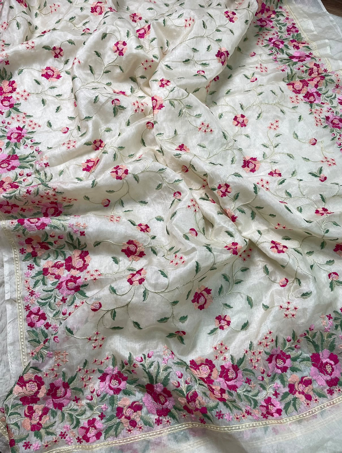 Pure Tussar Silk Embroidery Saree